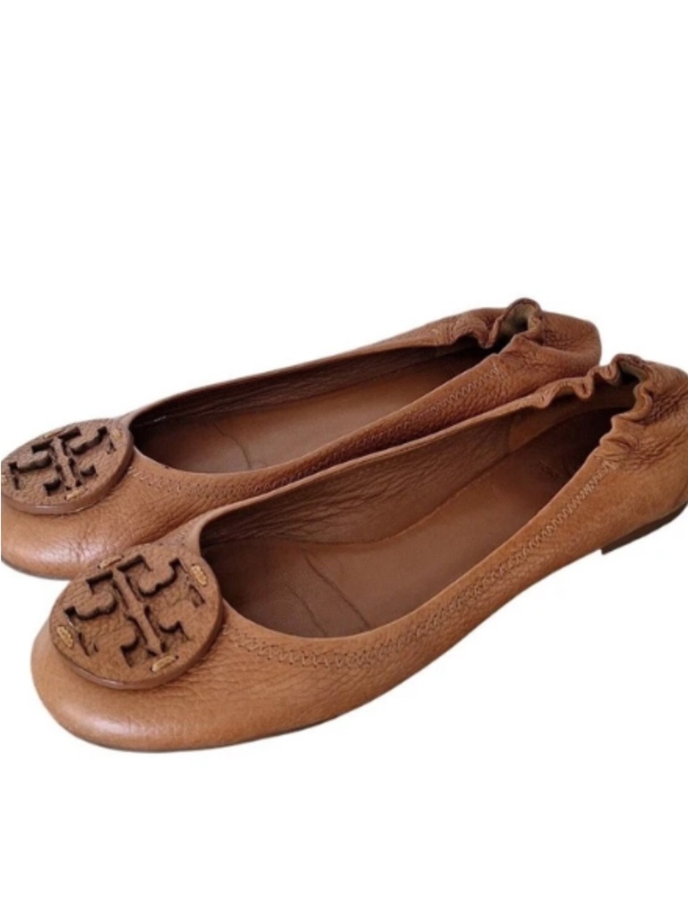 Tory Burch caramel brown Leather Logo Ballet Flats - Picture 4 of 5